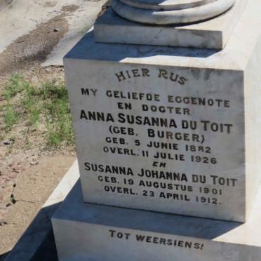 TOIT Anna Susanna, du nee BURGER 1882-1926 :: DU TOIT Susanna Johanna 1901-1912