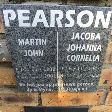 PEARSON Martin John 1938-2001 & Jacoba Johanna Cornelia 1945-2022