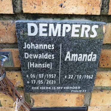 DEMPERS Johannes Dewaldes 1957-2021 & Amanda 1962-