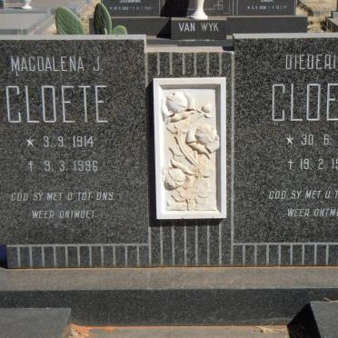 CLOETE Diederik J. 1916-1976 &amp; Magdalena J. 1914-1996