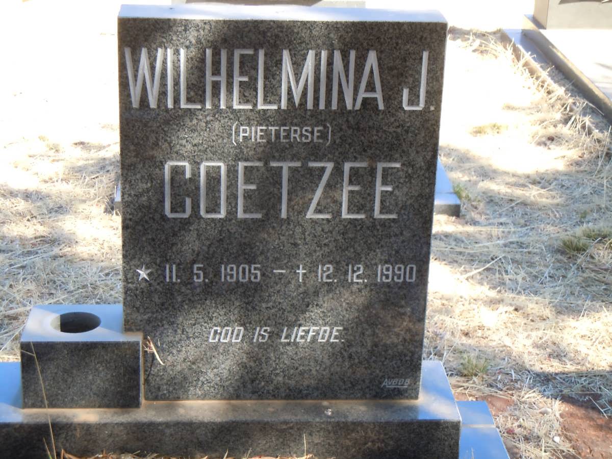 COETZEE Wilhelmina J. nee PIETERSE 1905-1990