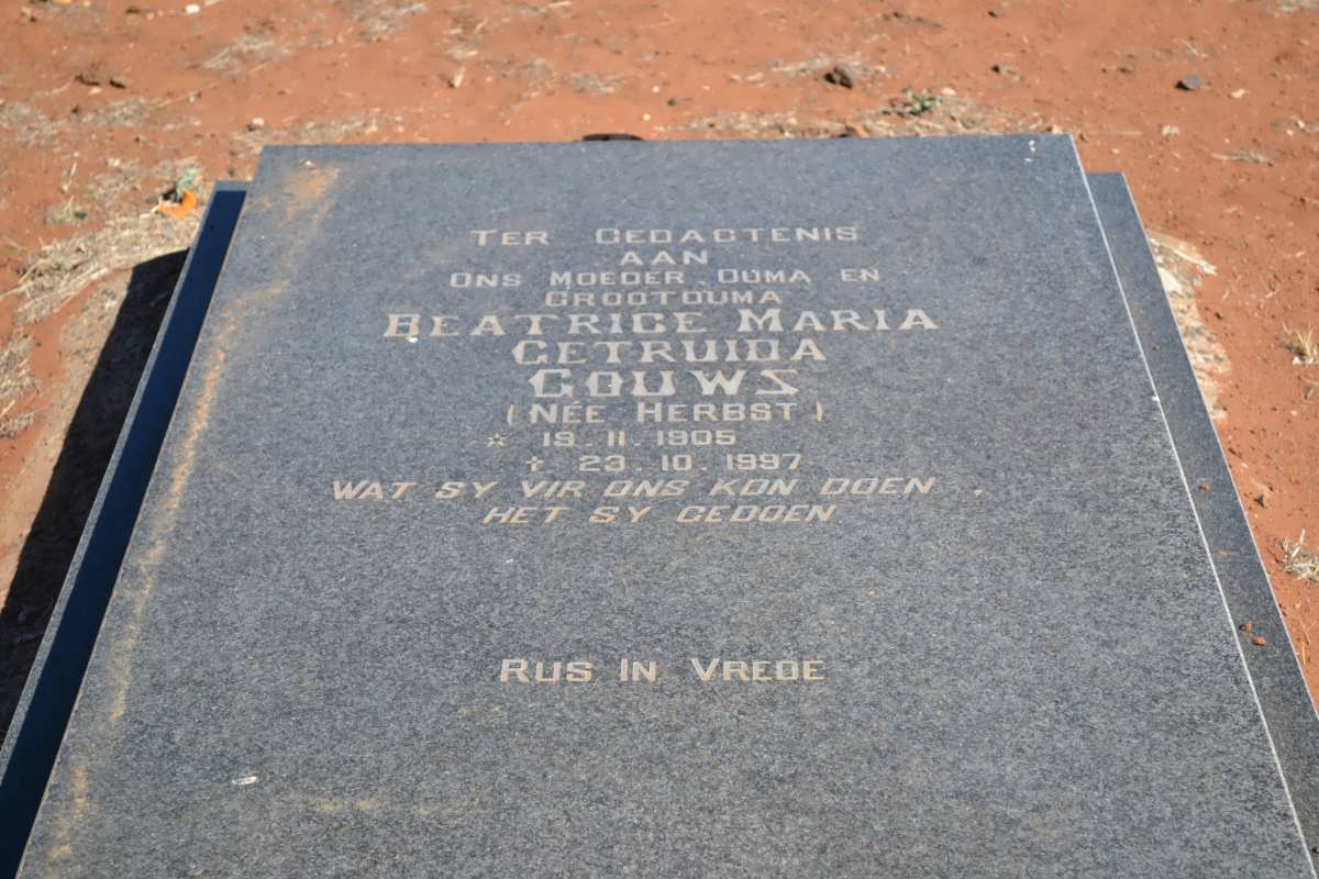 GOUWS Beatrice Maria Gertruida nee HERBST 1905-1997