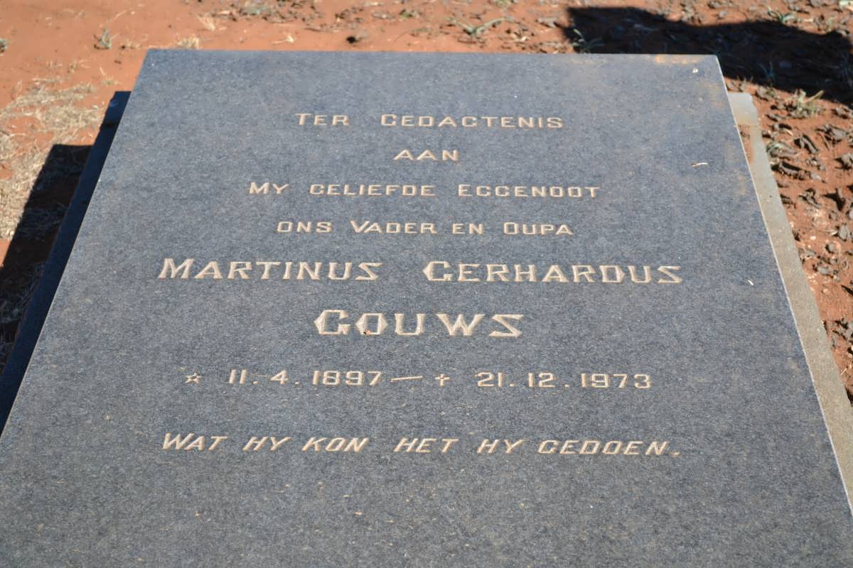 GOUWS Martinus Gerhardus 1897-1973