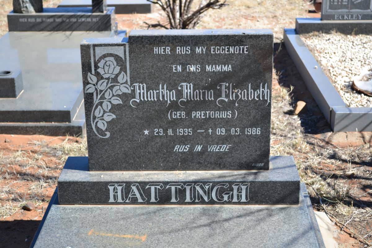 HATTINGH Martha Maria Elizabeth nee PRETORIUS 1935-1986