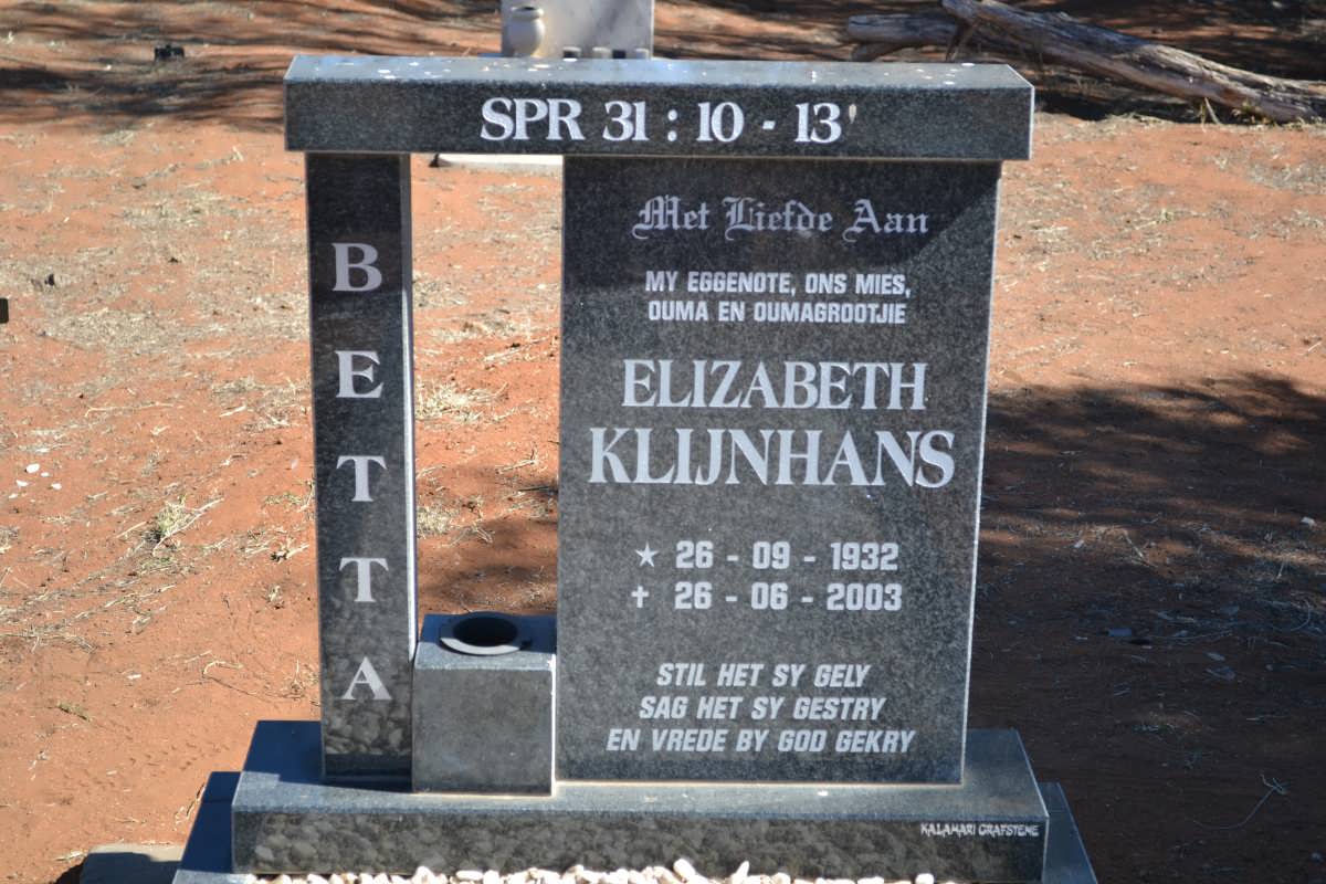 KLIJNHANS Elizabeth 1932-2003