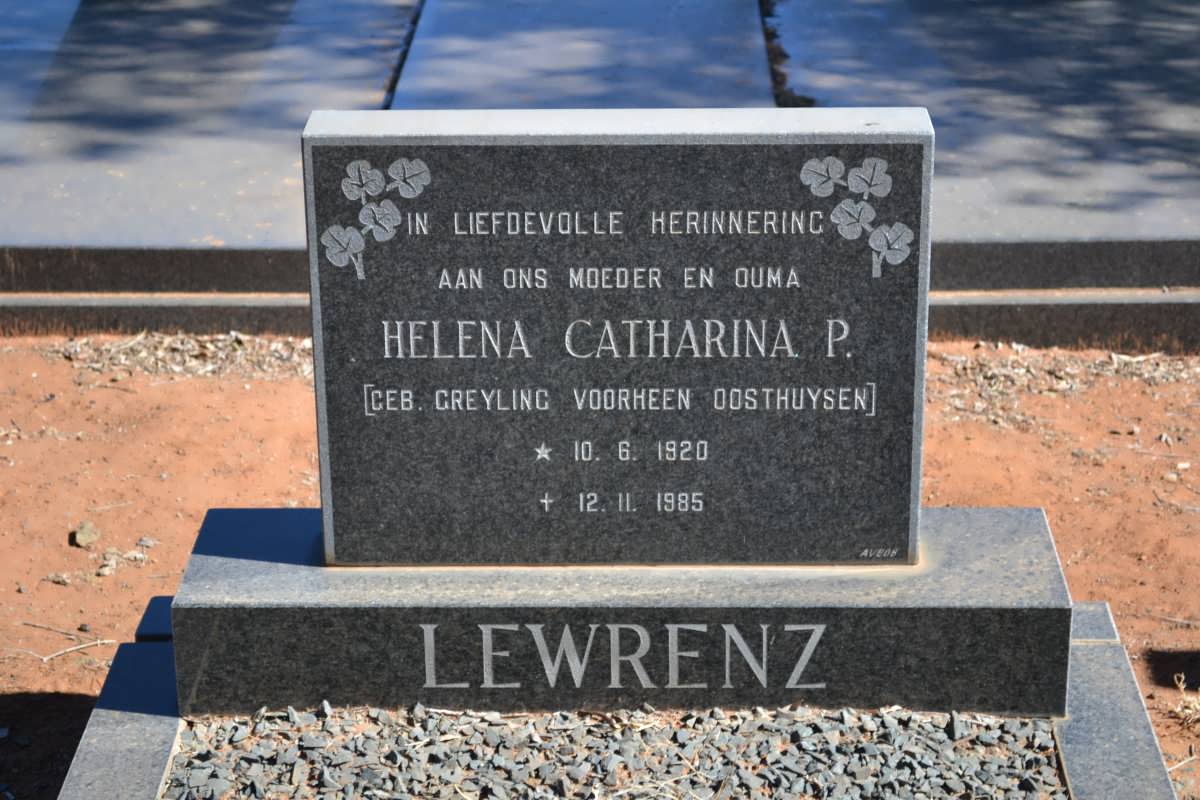 LEWRENZ Helena Catharina P. voorheen OOSTHUYSEN nee GREYLING 1920-1985