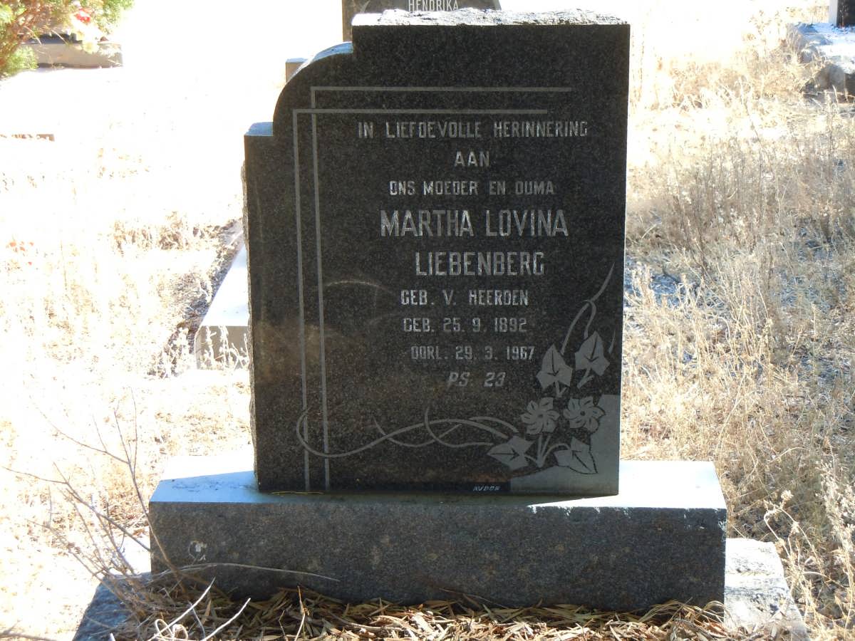 LIEBENBERG Martha Lovina nee v. HEERDEN 1892-1967