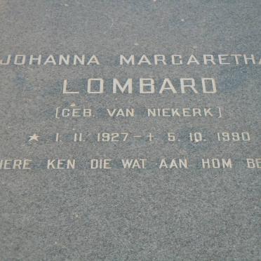 LOMBARD Johanna Margaretha nee VAN NIEKERK 1927-1990