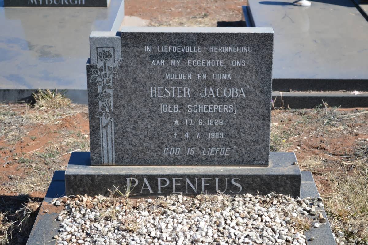 PAPENFUS Hester Jacoba nee SCHEEPERS 1928-1989