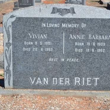 RIET Vivian, van der 1901-1962 &amp; Annie Barbara 1909-1962