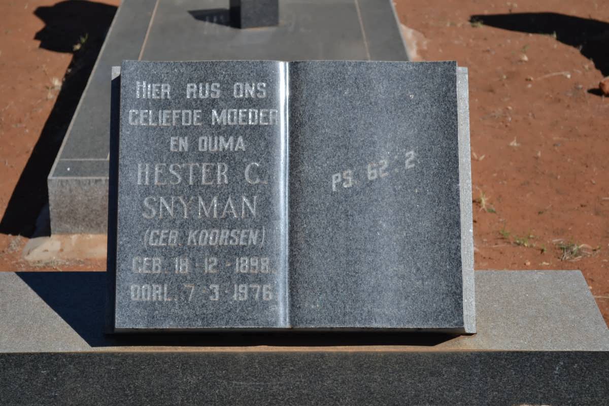 SNYMAN Hester C. nee KOORSEN 1898-1976