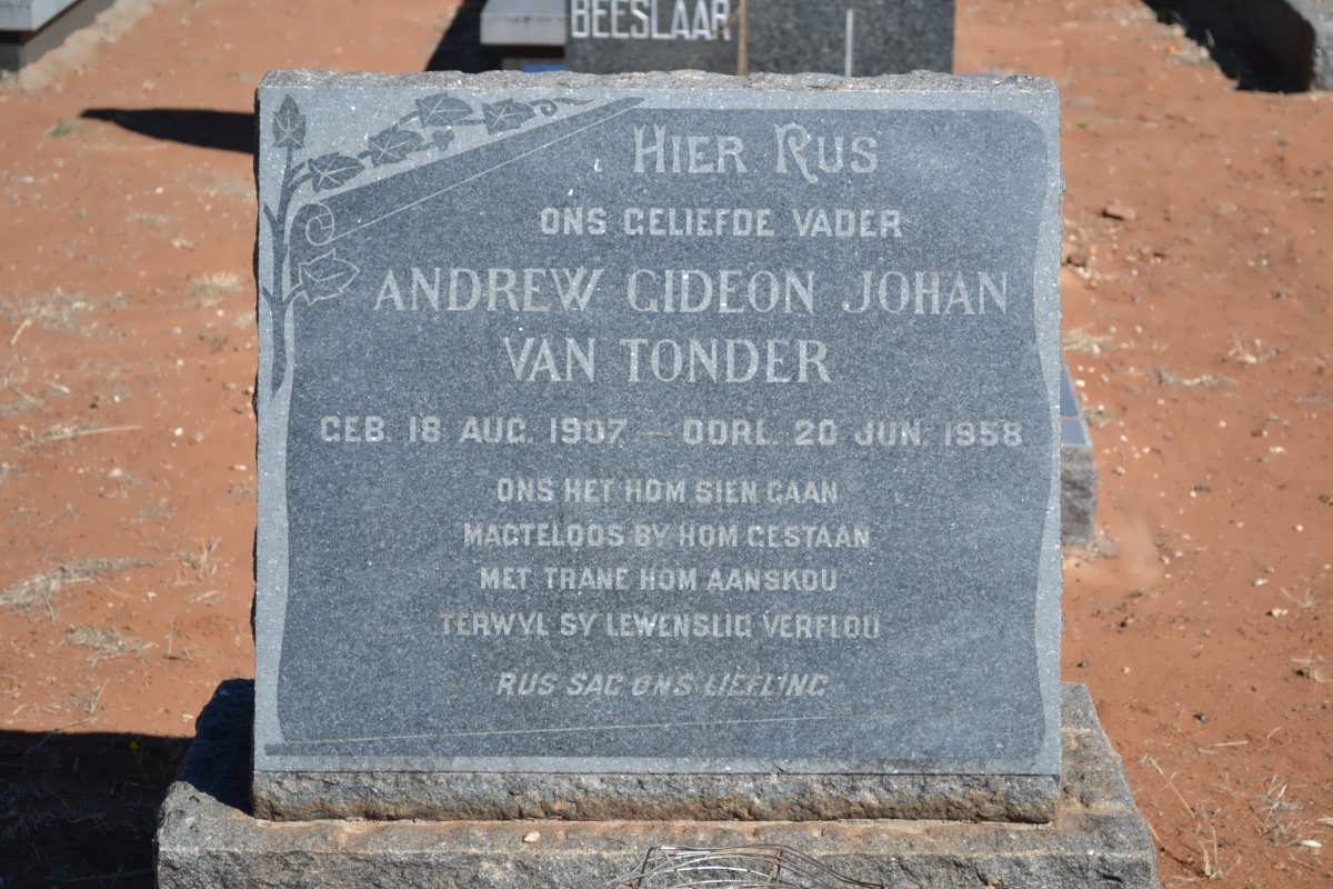 TONDER Andrew Gideon Johan, van 1907-1958