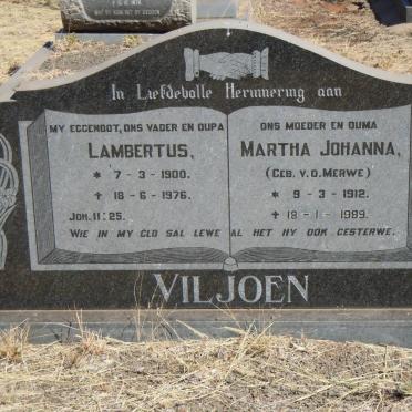 VILJOEN Lambertus 1900-1976 &amp; Martha Johanna VAN DER MERWE 1912-1989