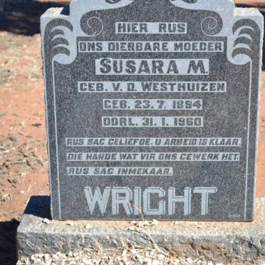 WRIGHT Susara M. nee V. D. WESTHUIZEN 1894-1960
