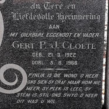 CLOETE Gert Petrus Jacobus 1922-1966
