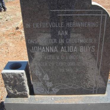 BUYS Johanna Alida nee V.D. LINDE 1917-1978