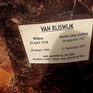 RIJSWIJK Willem, van 1918-1996 & Aletta Losia 1921-2015