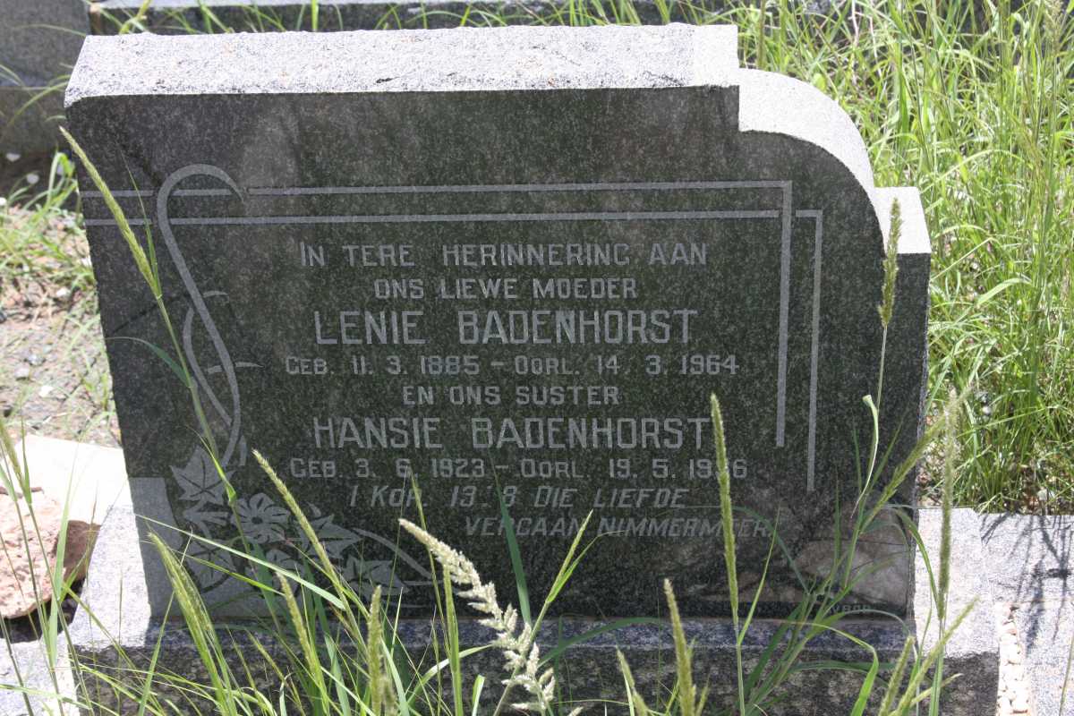 BADENHORST Lenie 1885-1964 :: BADENHORST Hansie 1923-19?6