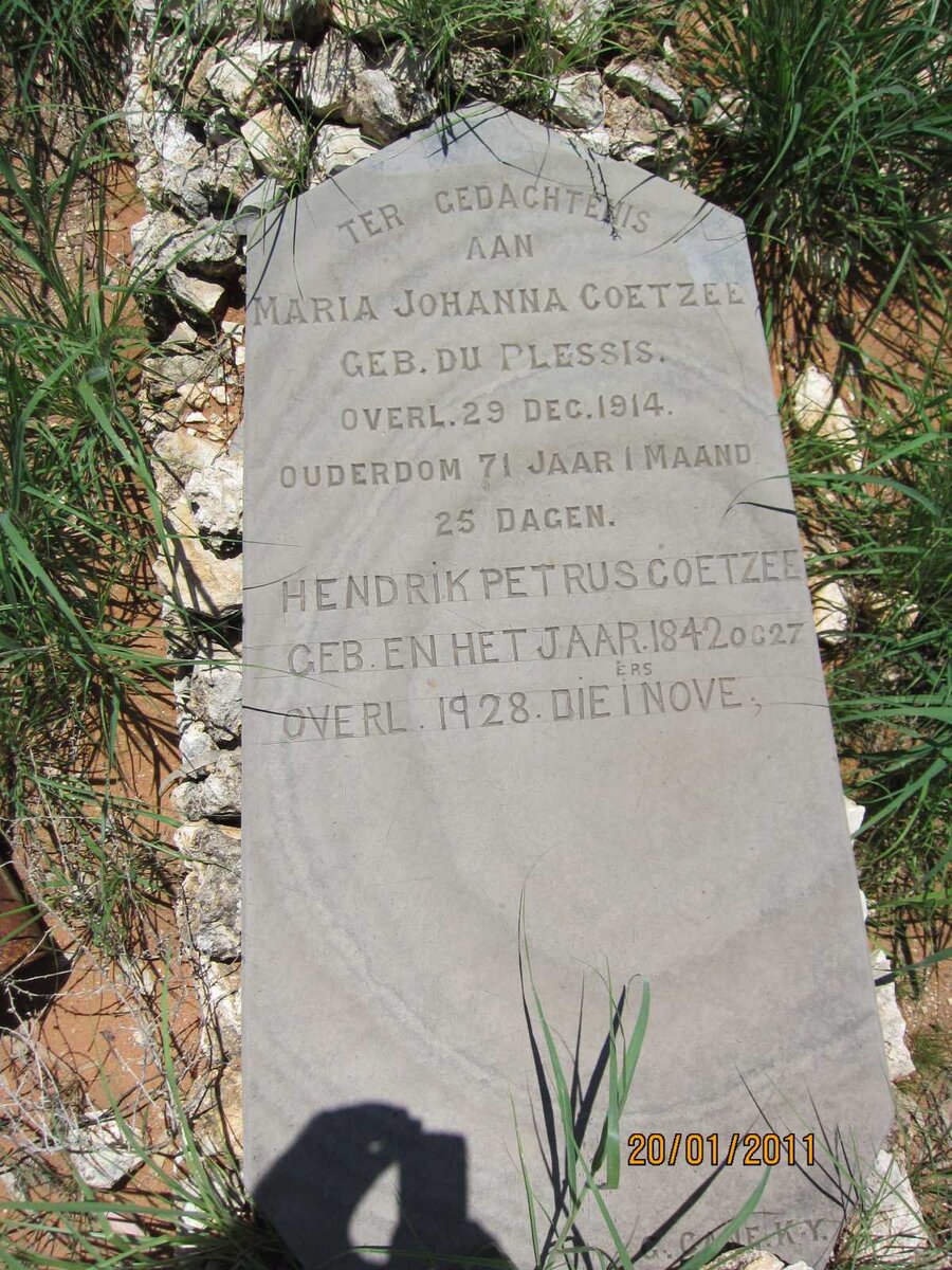 COETZEE Hendrik Petrus 1842-1928 &amp; Maria Johanna DU PLESSIS -1914