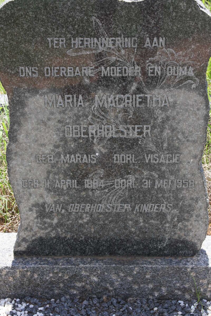 VISAGIE Maria Magrietha voorheen OBERHOLSTER nee MARAIS 1884-1958