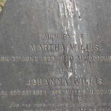 WILLIS Martha 1869-1881 :: WILLIS Johanna 1874-1881