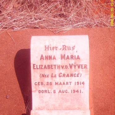 VYVER Anna Maria Elizabeth, v.d. nee LE GRANGE 1914-1941