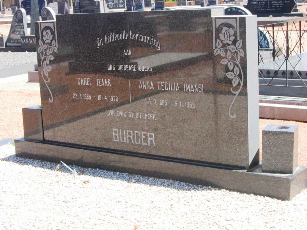 BURGER Carel Izaak 1885-1970 &amp; Anna Cecilia MANS 1885-1969
