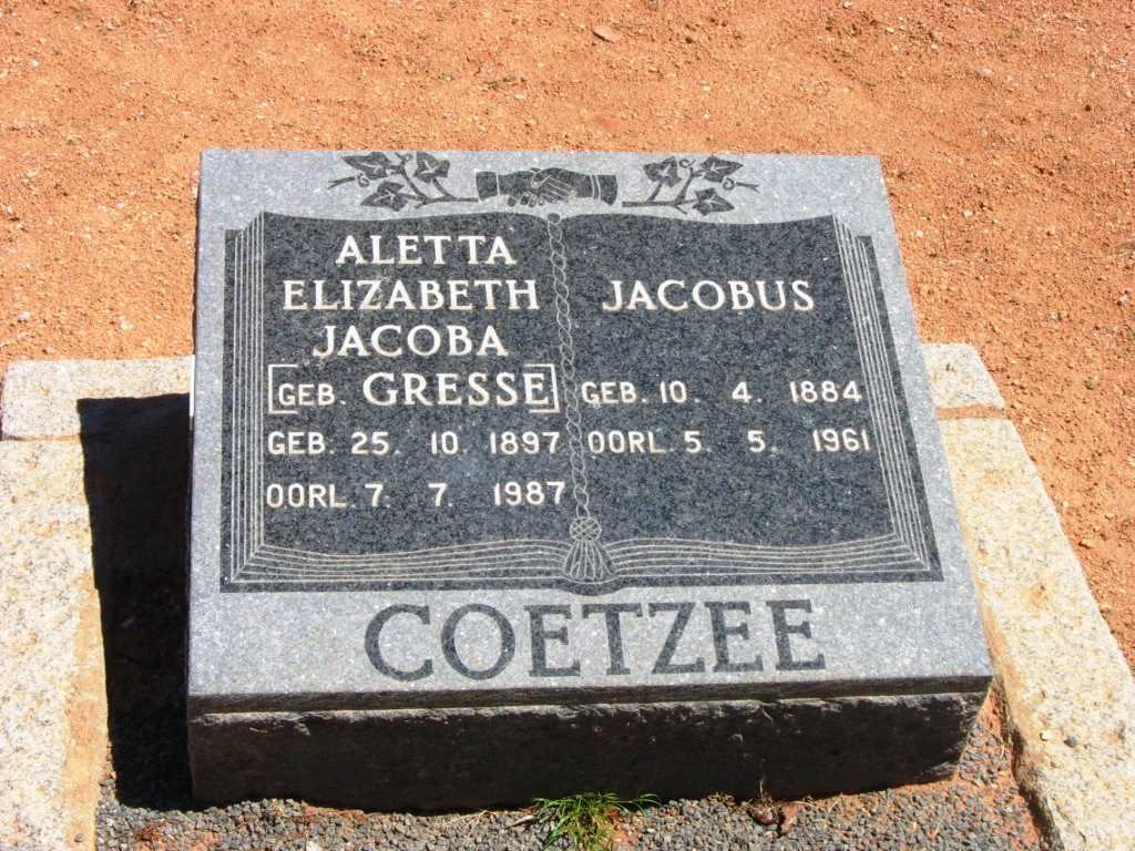 COETZEE Jacobus 1884-1961 &amp; Aletta Elizabeth Jacoba GRESSE 1897-1987