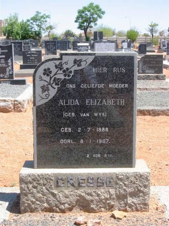 GRESSE Alida Elizabeth nee VAN WYK 1888-1967