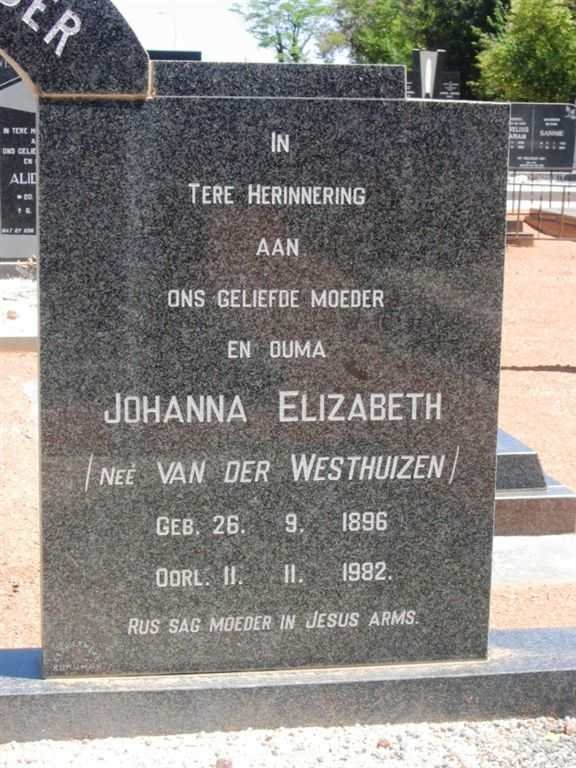 HUMAN Johanna Elizabeth nee VAN DER WESTHUIZEN 1896-1982