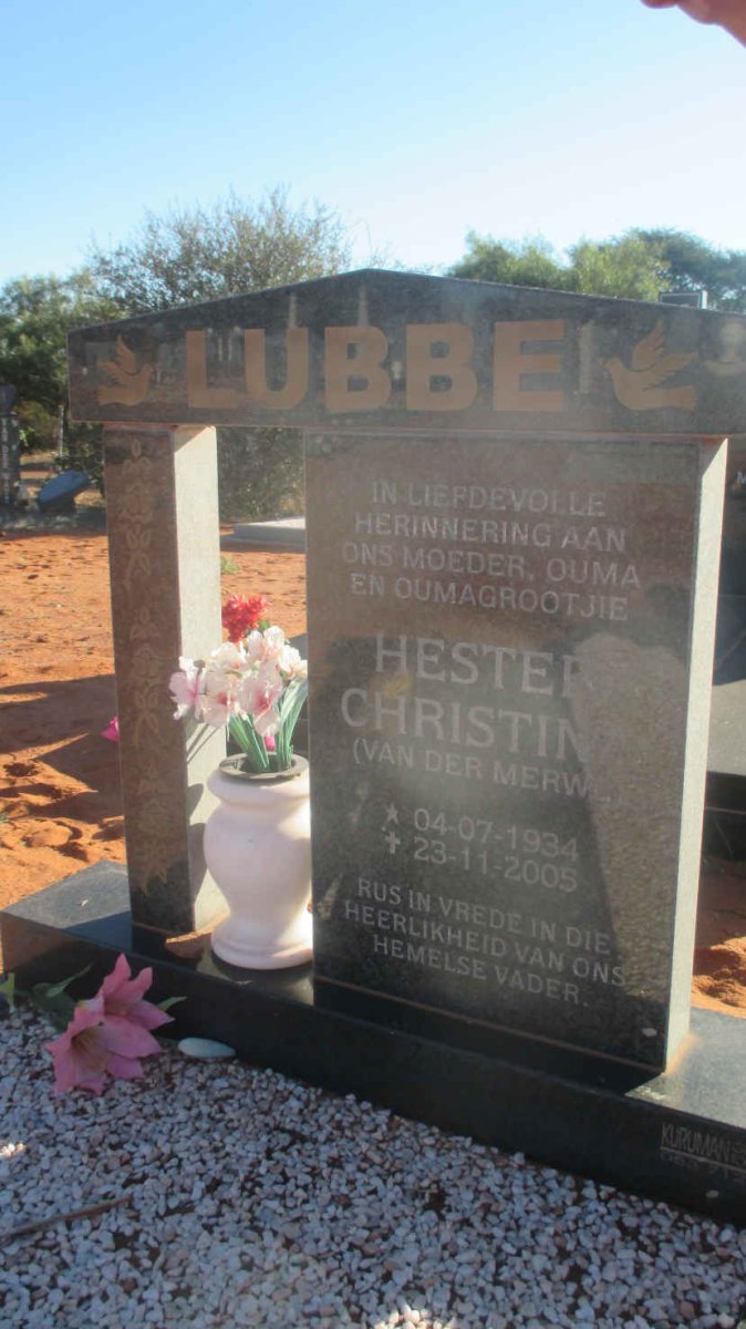 LUBBE Hester Christina nee VAN DER MERWE 1934-2005