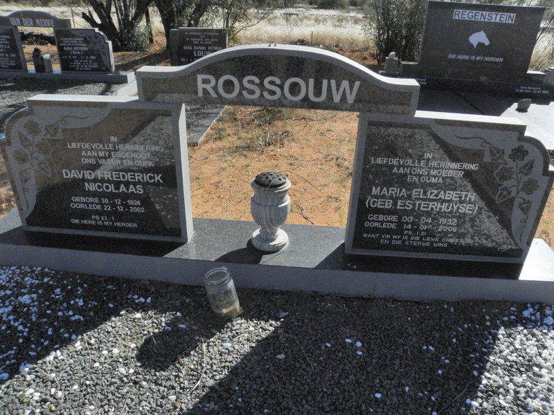 ROSSOUW David Frederick Nicolaas 1924-2002 &amp; Maria Elizabeth ESTERHUSE 1932-2006