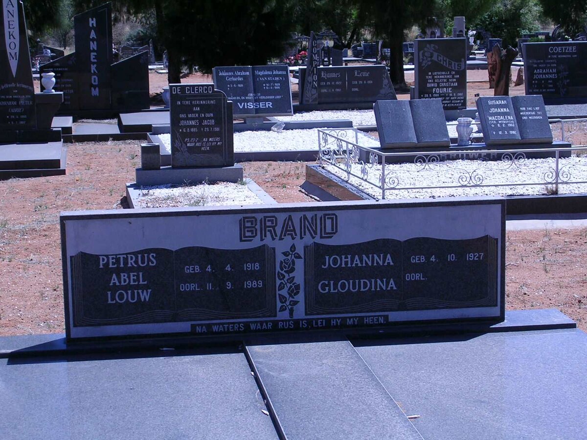 BRAND Petrus Abel Louw 1918-1989 &amp; Johanna Gloudina 1927-