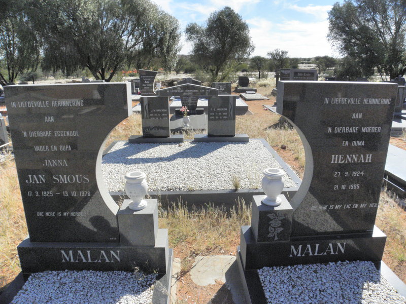 MALAN Jan Smous 1925-1976 &amp; Hennah 1924-1985