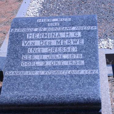 MERWE Hermina H.C., van der nee GRESSE 1878-1956