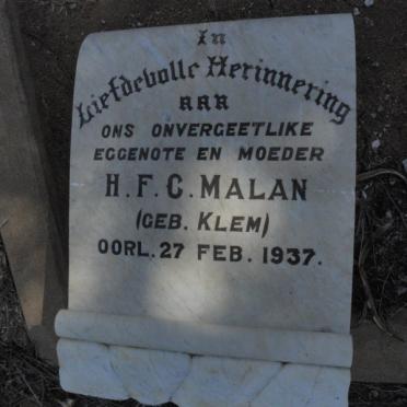 MALAN H.F.C. nee KLEM -1937