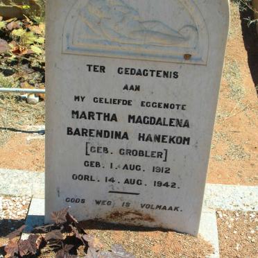 HANEKOM Martha Magdalena Barendina geb. GROBLER 1912-1942