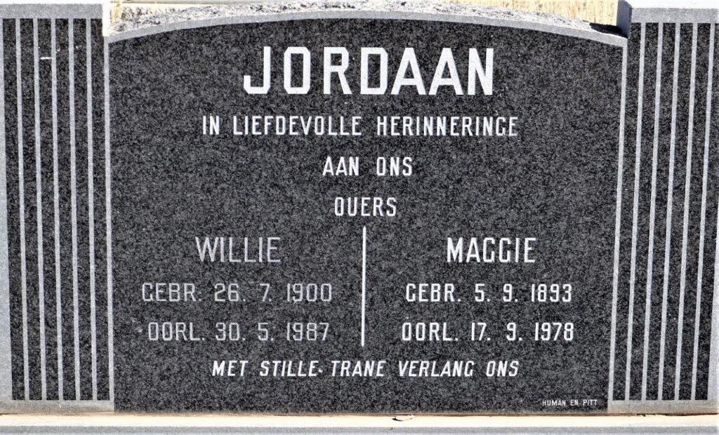 JORDAAN Willie 1900-1987 &amp; Maggie 1893-1978
