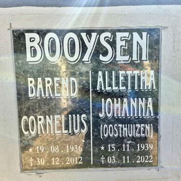 BOOYSEN Barend Cornelius 1936-2012 & Allettha Johanna OOSTHUIZEN 1939-2022
