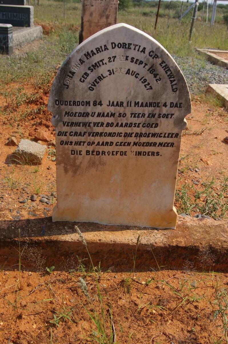 GROENEWALD Johanna Maria Doretia nee SMIT 1842-1927