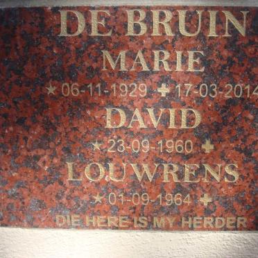 BRUIN Marie, de 1929-2014 :: DE BRUIN David 1960-1960 :: DE BRUIN Louwrens 1964-1964
