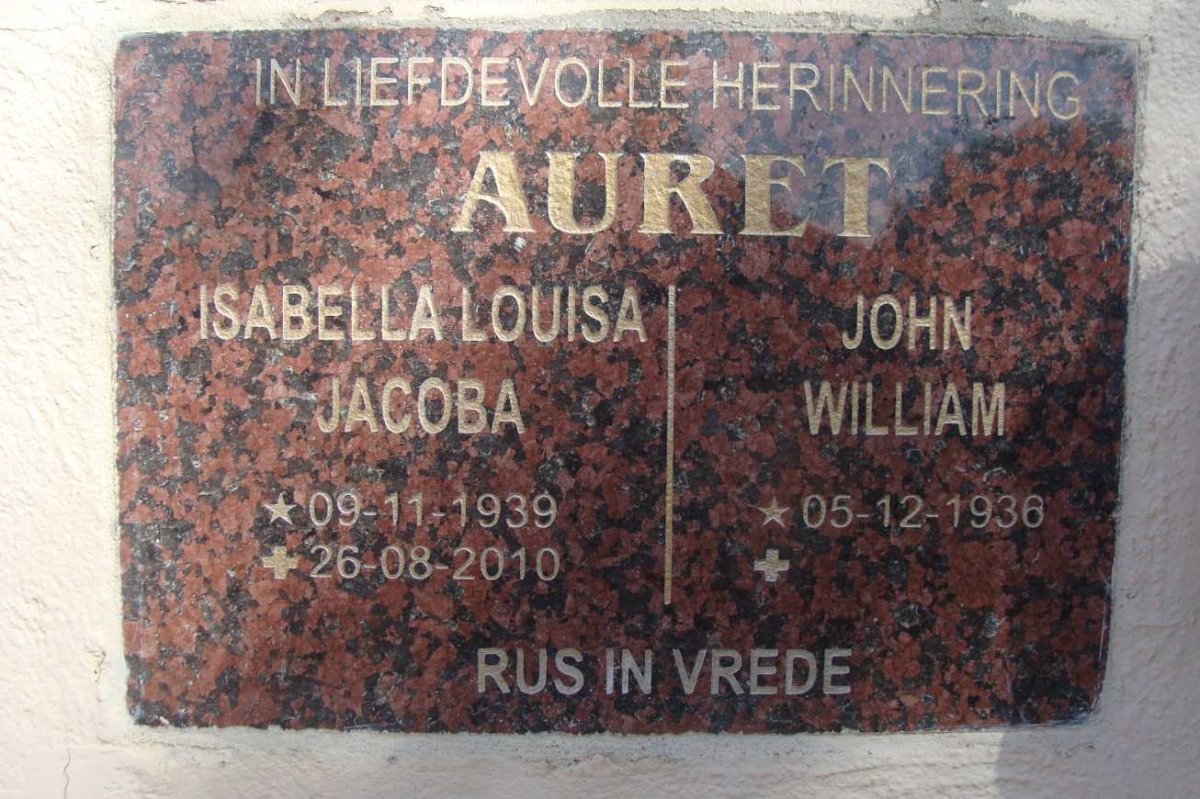 AURET John William 1936- &amp; Isabella Louisa Jacoba 1939-2010