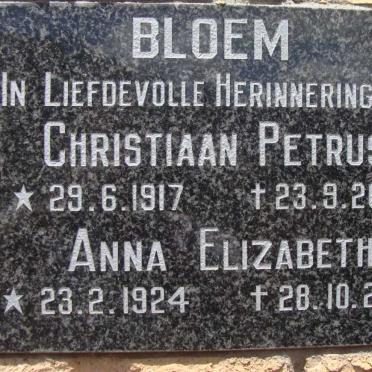BLOEM Christiaan Petrus 1917-2004 &amp; Anna Elizabeth 1924-2008