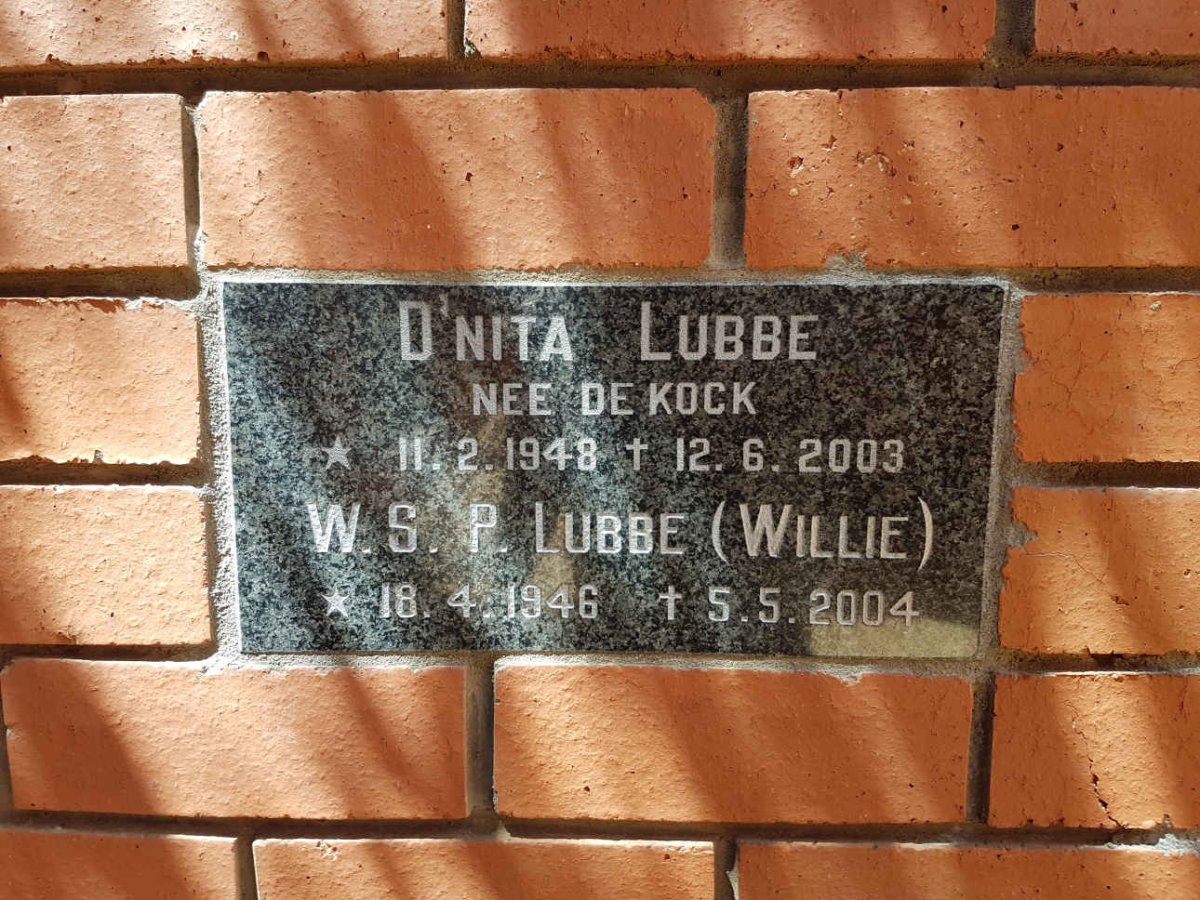LUBBE W.S.P. 1946-2004 &amp; D'Nita DE KOCK 1948-2003