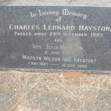 HAYSTON Charles Leonard -1965 &amp; Iris Julia -1993 :: WILSON Marilyn nee HAYSTON 1937-1995