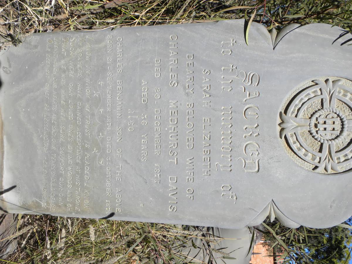 DAVIS Sara Elizabeth -1878 :: DAVIS Charles Benjamin 1874-1874