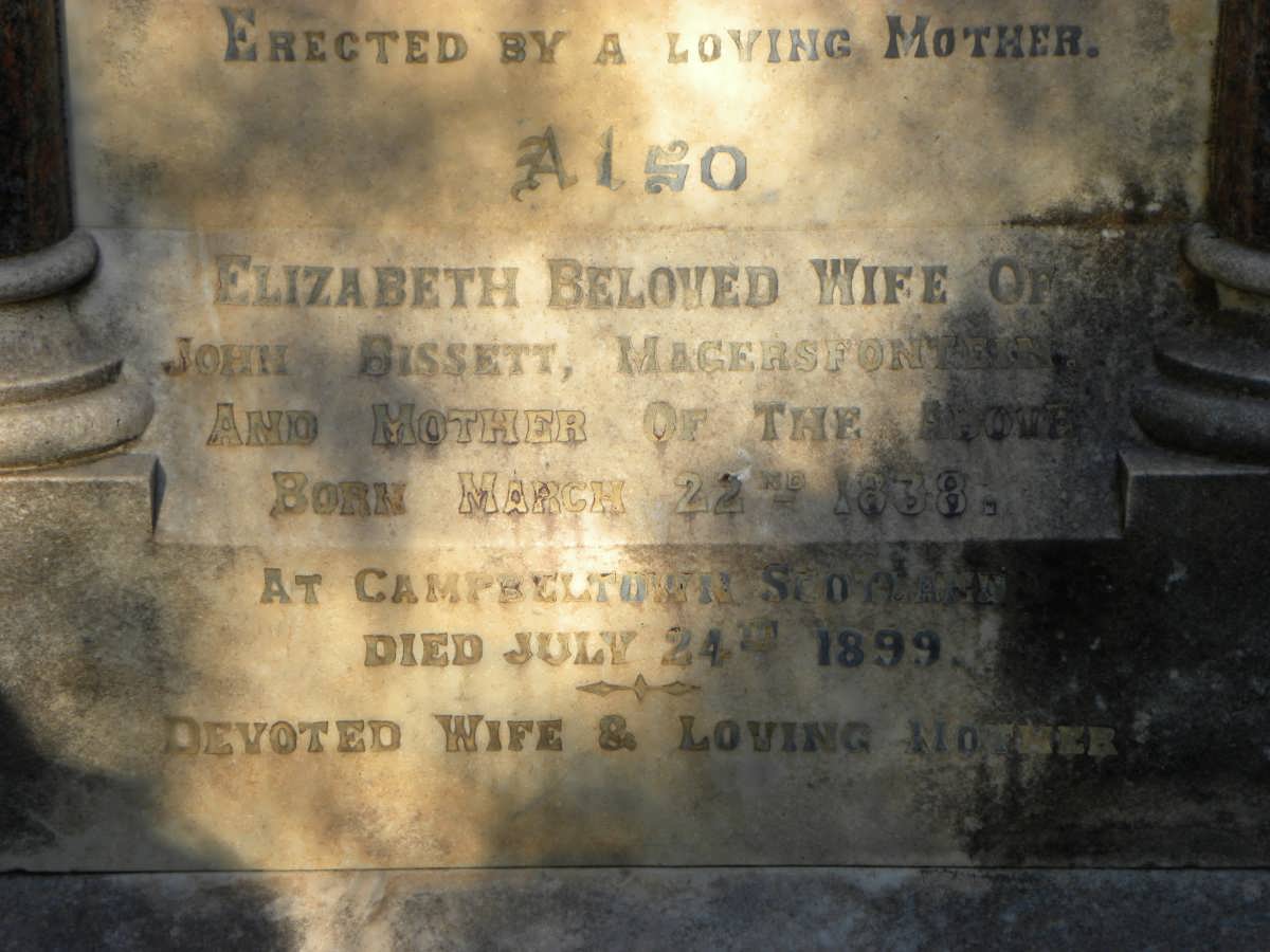 TAYLOR John -1881 :: TAYLOR David 186?-1896 :: BISSETT Elizabeth 1838-1899