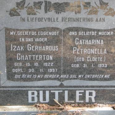 BUTLER Izak Gerhardus CHATTERTON 1922-1997 &amp; Catharina Petronella CLOETE 1933-