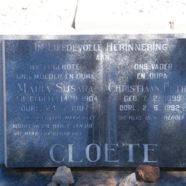 CLOETE Christiaan Petrus 1899-1992 &amp; Maria Susara CLOETE 1904-1987