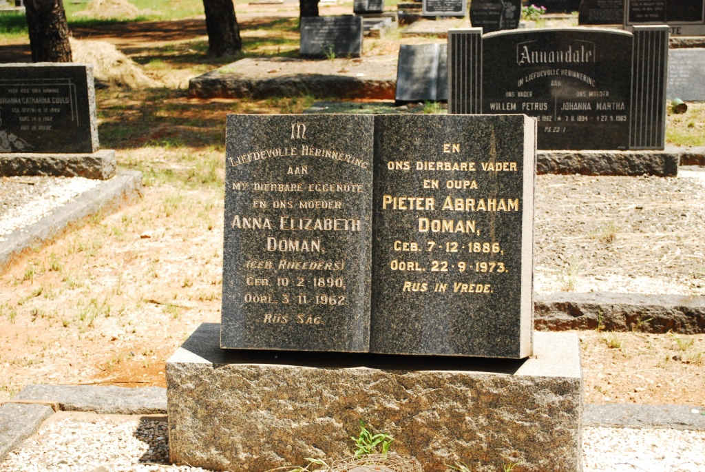 DOMAN Pieter Abraham 1886-1973 &amp; Anna Elizabeth RHEEDERS 1890-1962